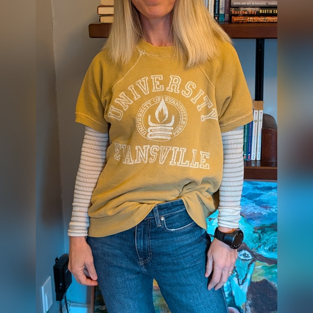 Vintage 60s University Evansville Short Sleeve Athletic Sweatshirt M Distressed